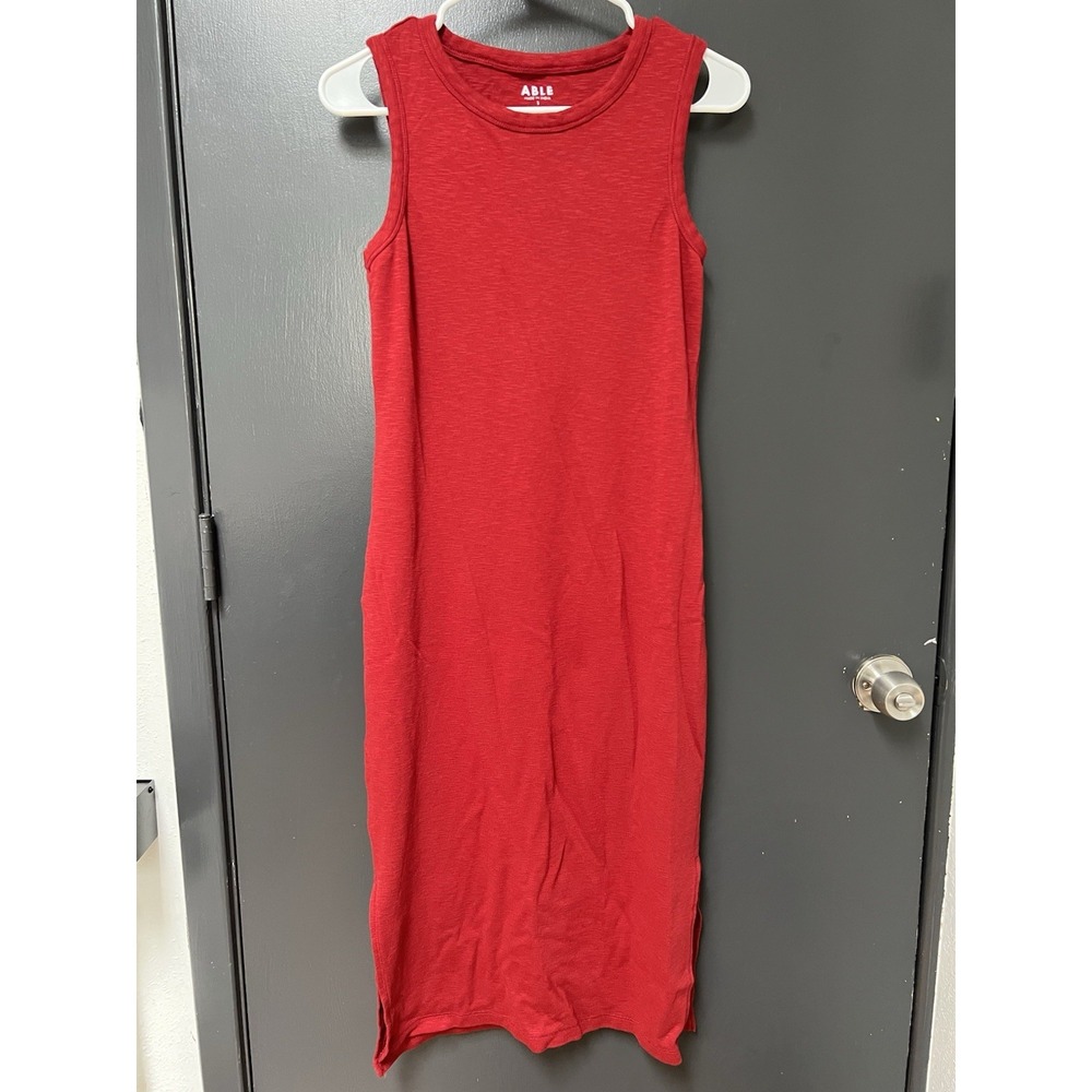 able shilpa boho minimalist red tank midi dress cotton modal blend size S